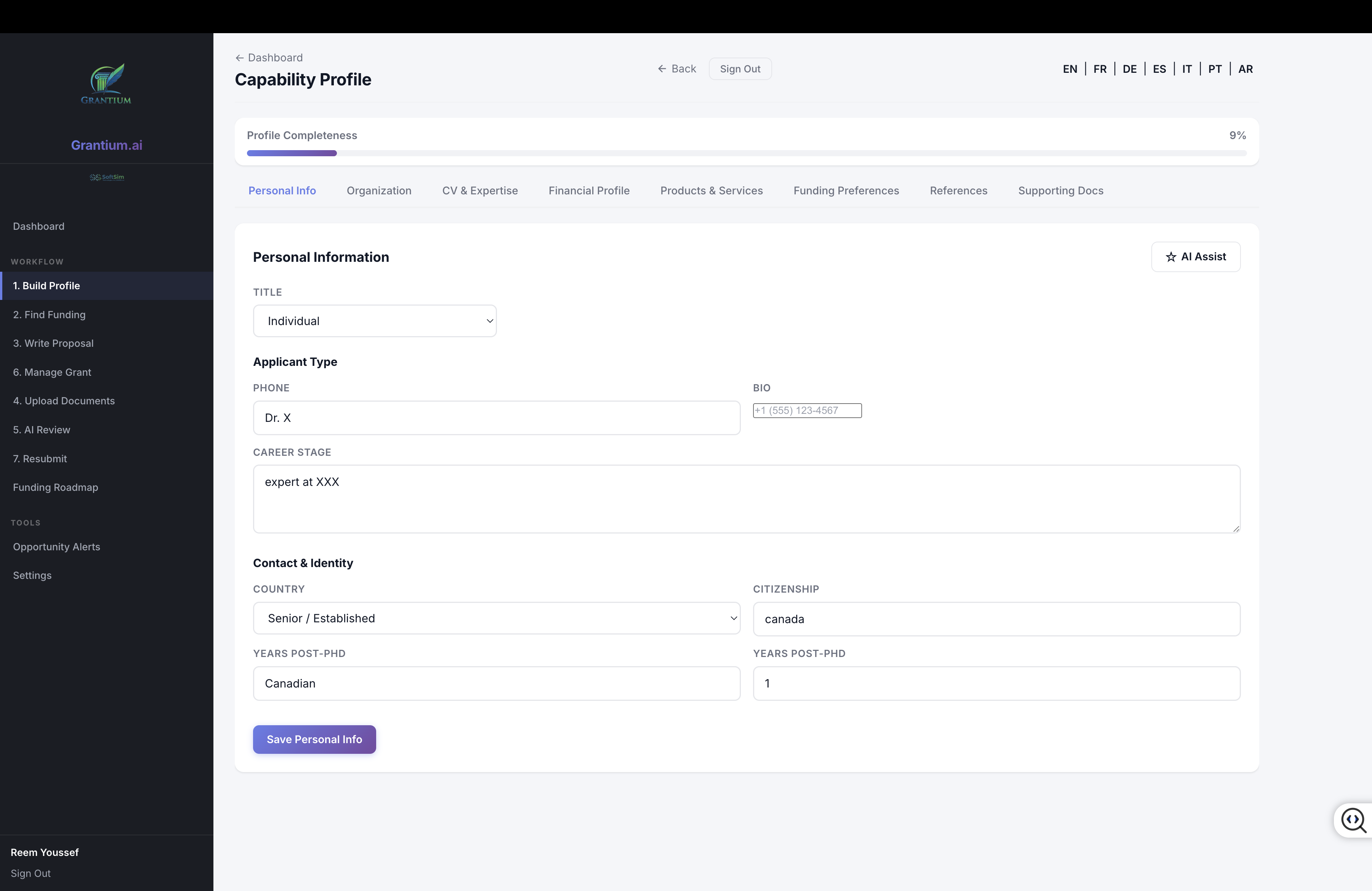 Profile - Personal Info